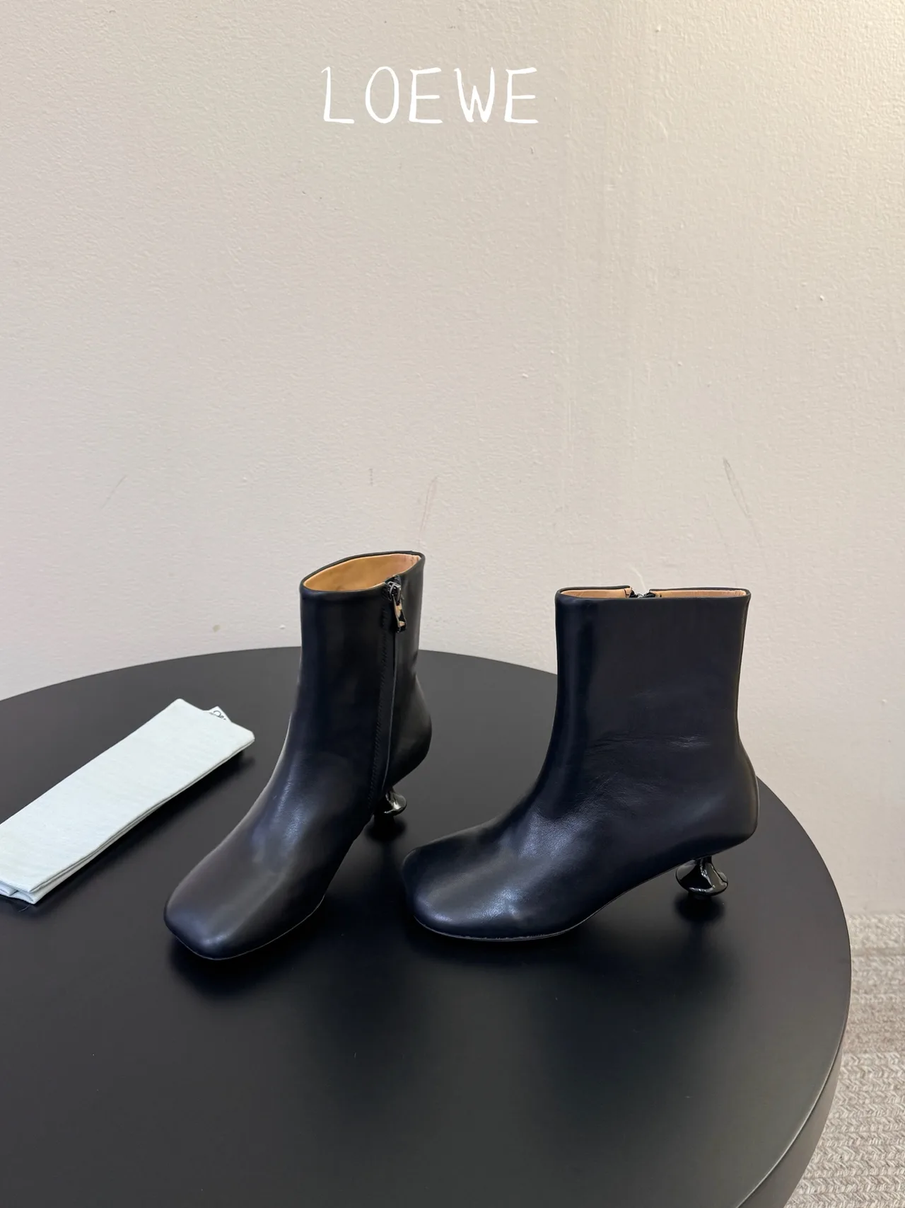 Loewe Cowhide Glossy Square-Toe Ankle Boots in Black · view 3