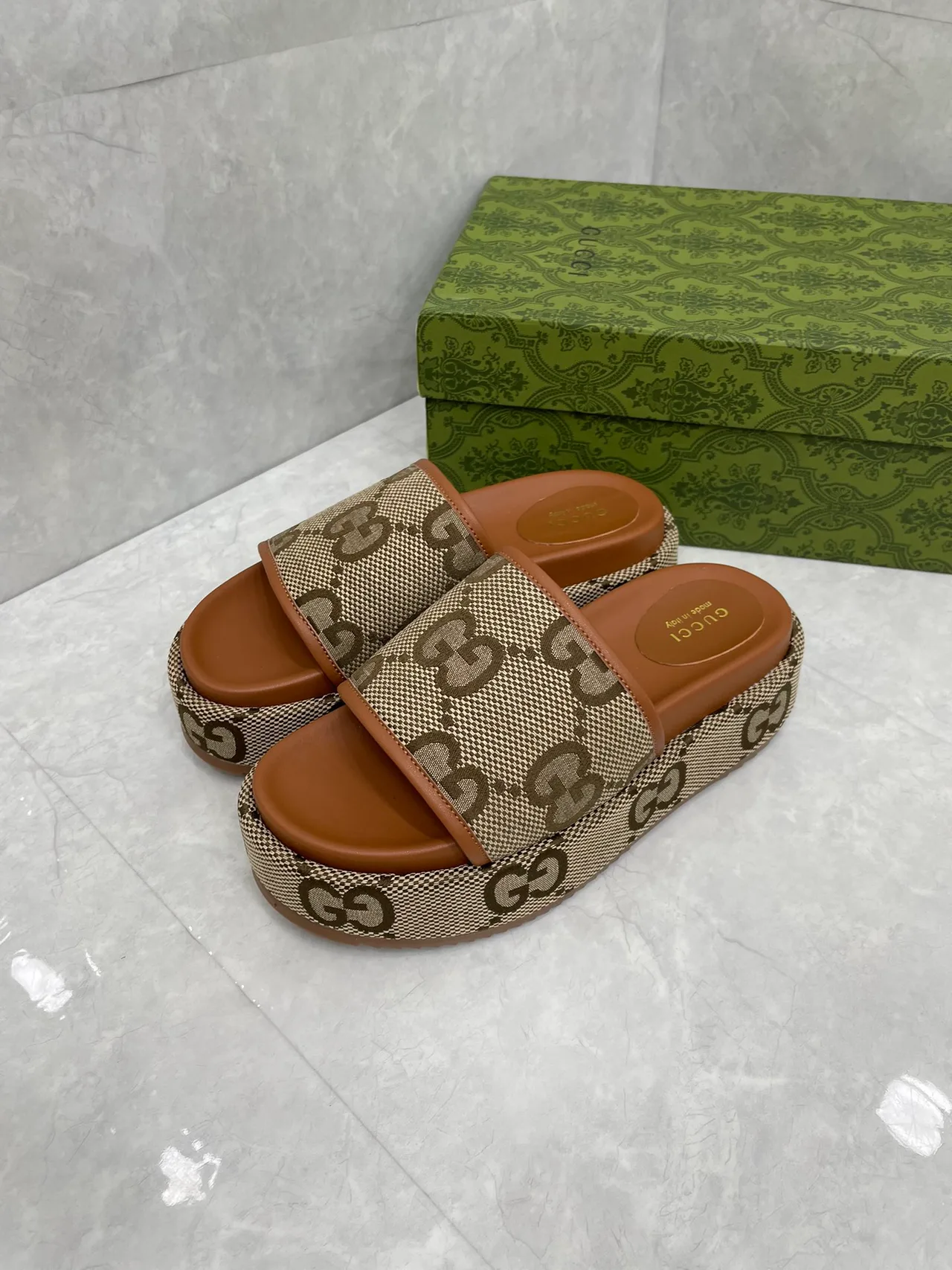 Gucci Platform Slides in Beige · view 2
