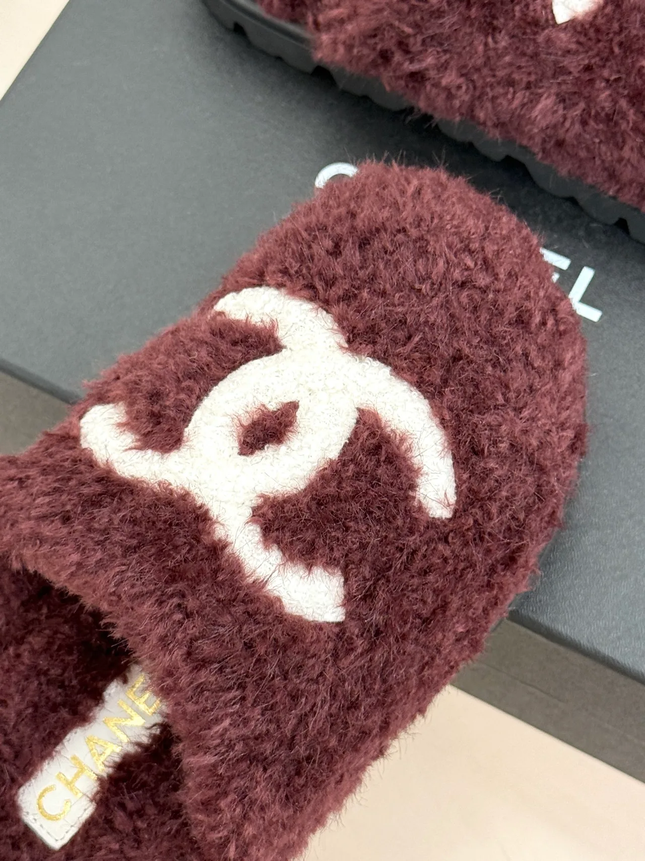 Chanel Denim Slippers in Burgundy · view 7