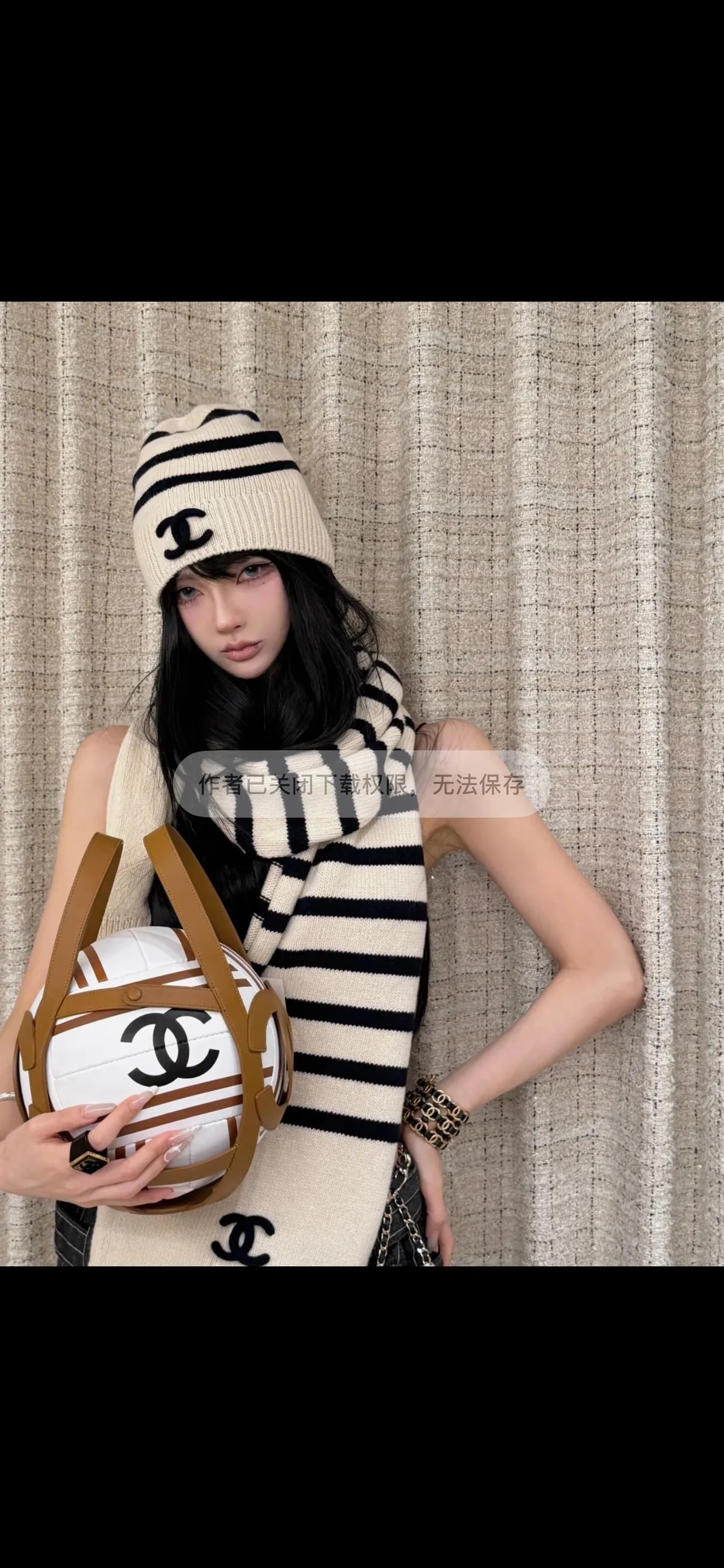 Chanel Striped CC Stripe Beanie in White · view 6