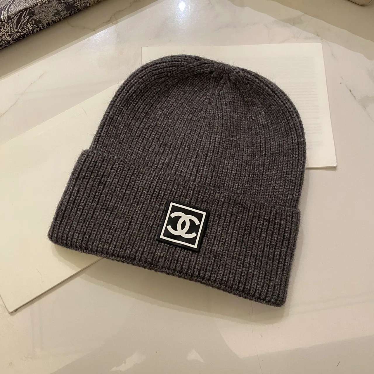 Chanel Beanie in Black & White & Grey & Beige & Tan & Blue & Orange & Yellow & Pink & Burgundy & Red & Brown · view 3