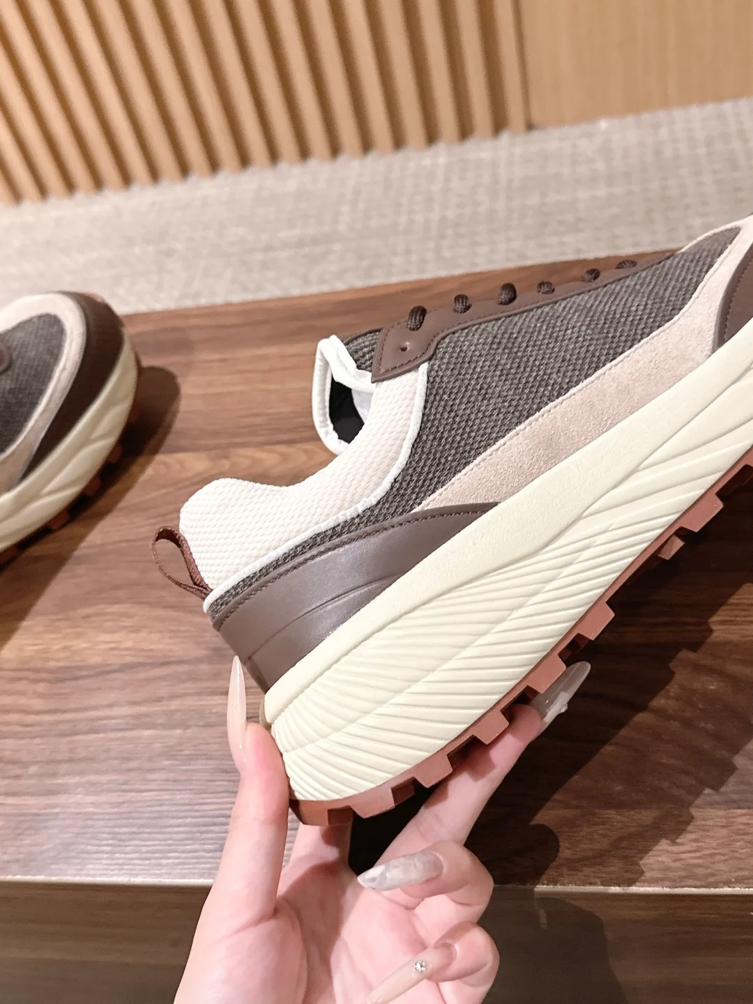 Cowhide Panel Lace-Up Sneakers in Brown · view 7