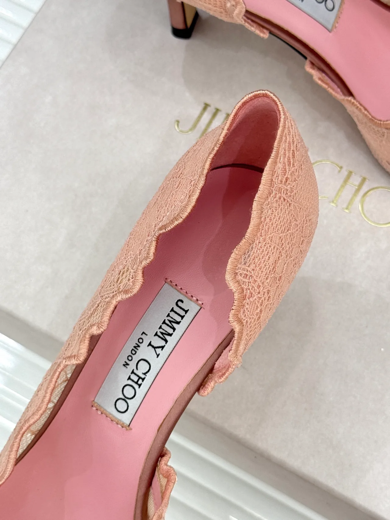 Jimmy Choo Pointed-Toe Lace Heel Pumps in Pink · view 8