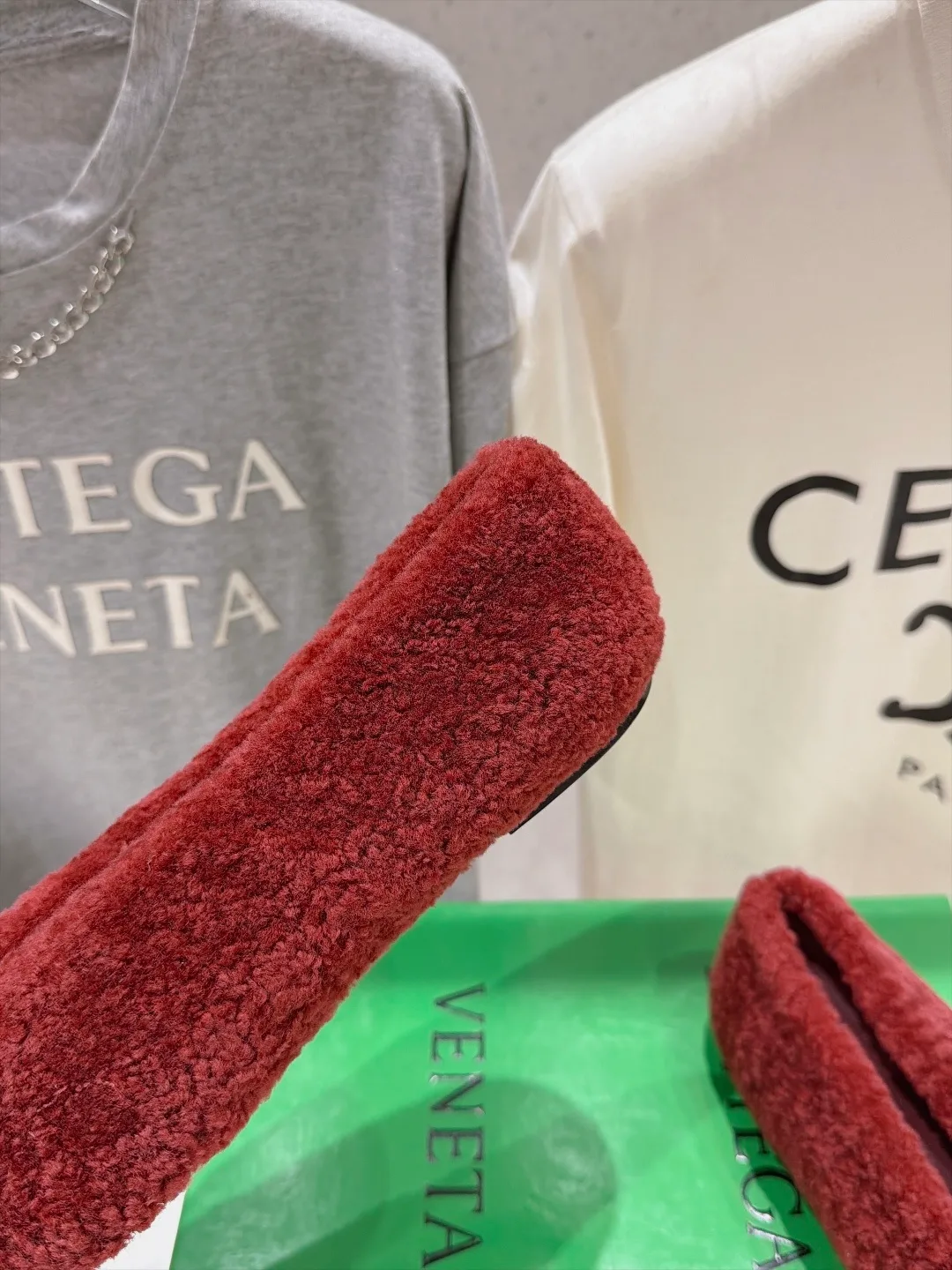 Fuzzy Slip-On Flats in Red · view 6