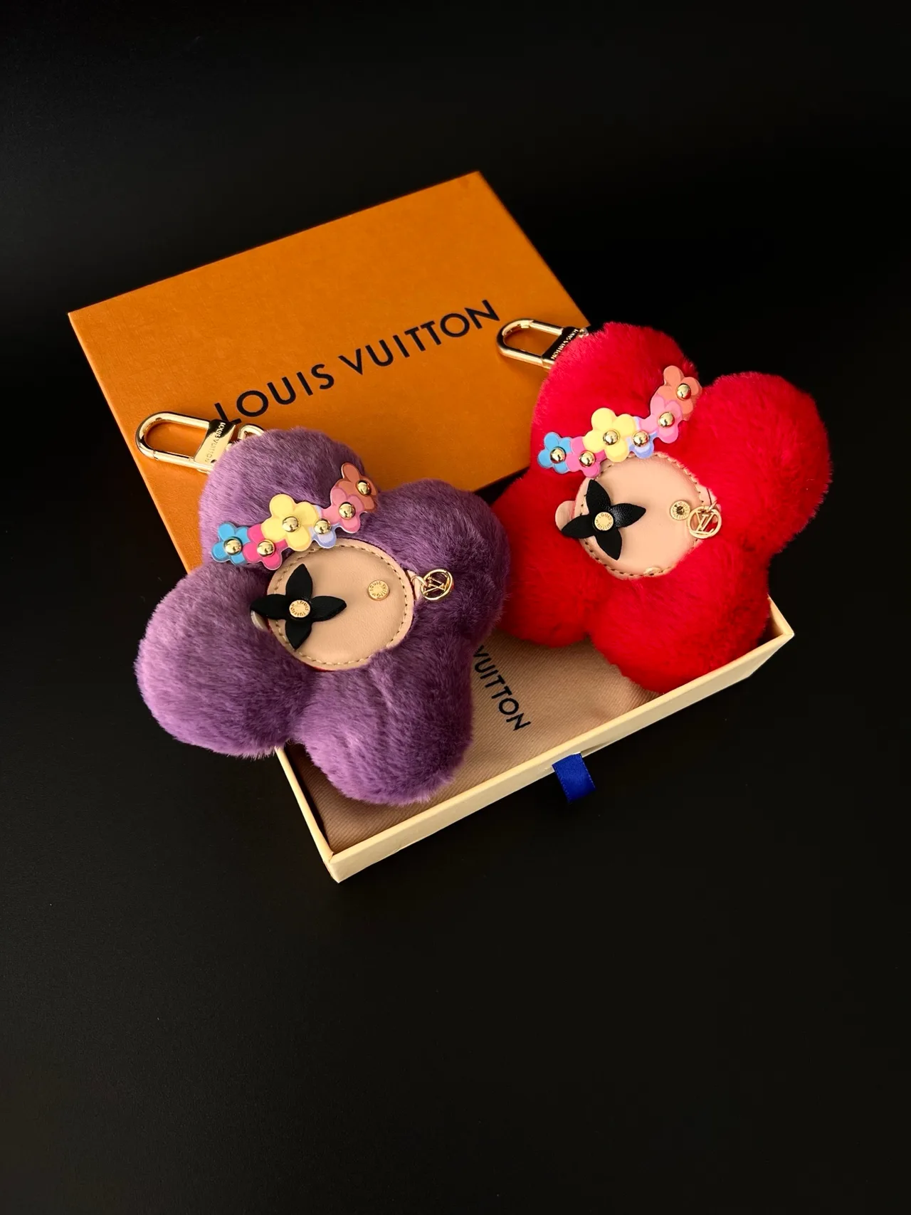 Louis Vuitton Flower Bag Charm in Black & White & Brown & Beige & Purple & Red & Pink & Blue & Yellow · view 3