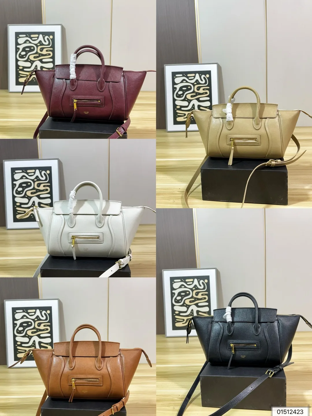 Celine Luggage Tote in Burgundy & Black & Beige & White & Tan · view 3