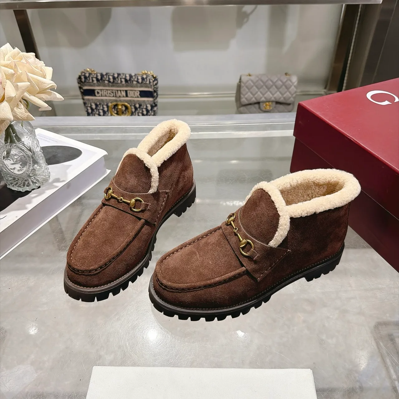 Cowhide Horsebit Lined Ankle Boots in Brown · view 2