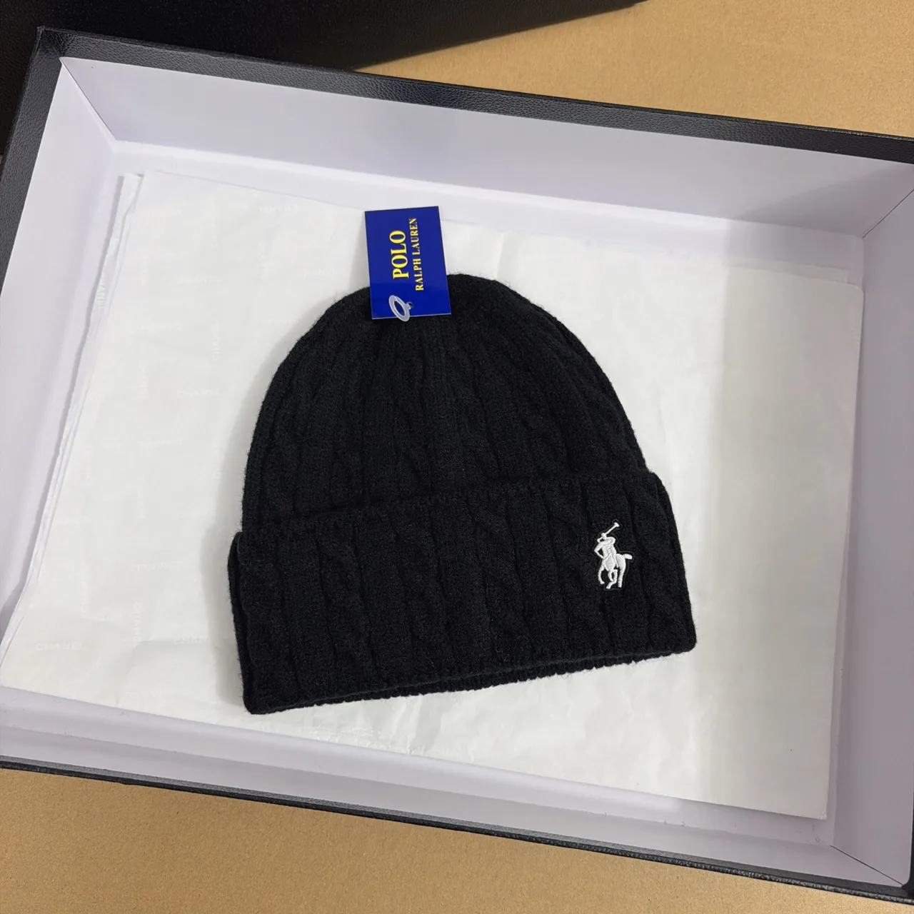 Ralph Lauren Polo Cable-Knit Beanie in Brown & Black & White & Green & Purple & Yellow & Blue & Red & Grey · view 3