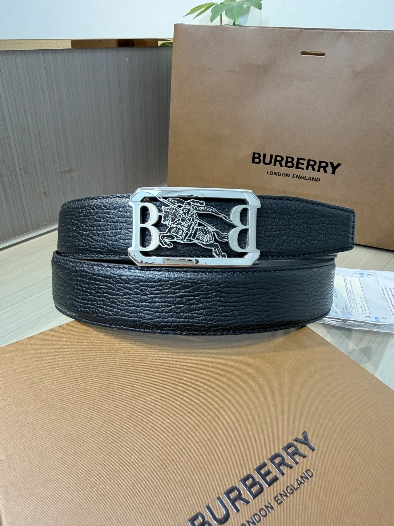 Burberry Calfskin Smooth Belt in Black · view 1