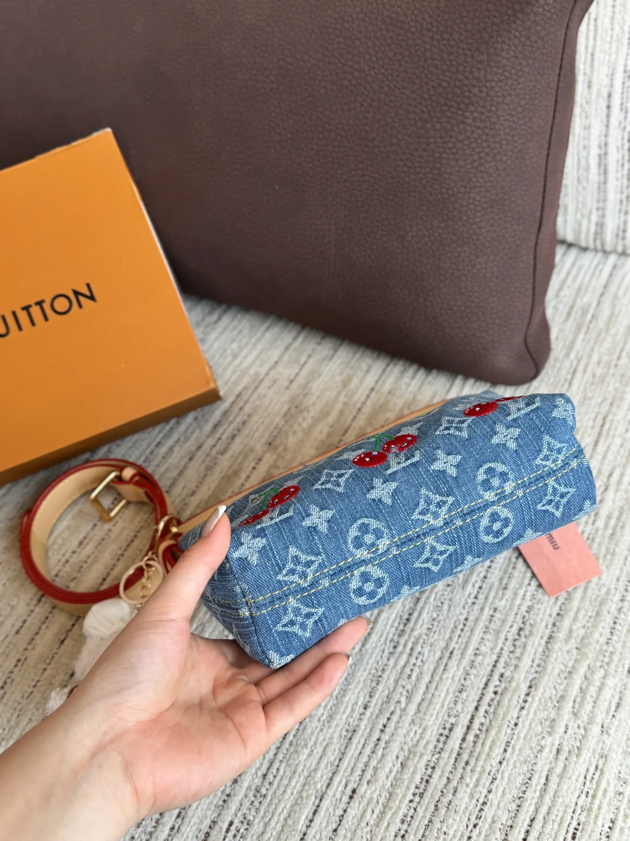 Louis Vuitton Embroidered Cherry Denim Pouch in Blue · view 3