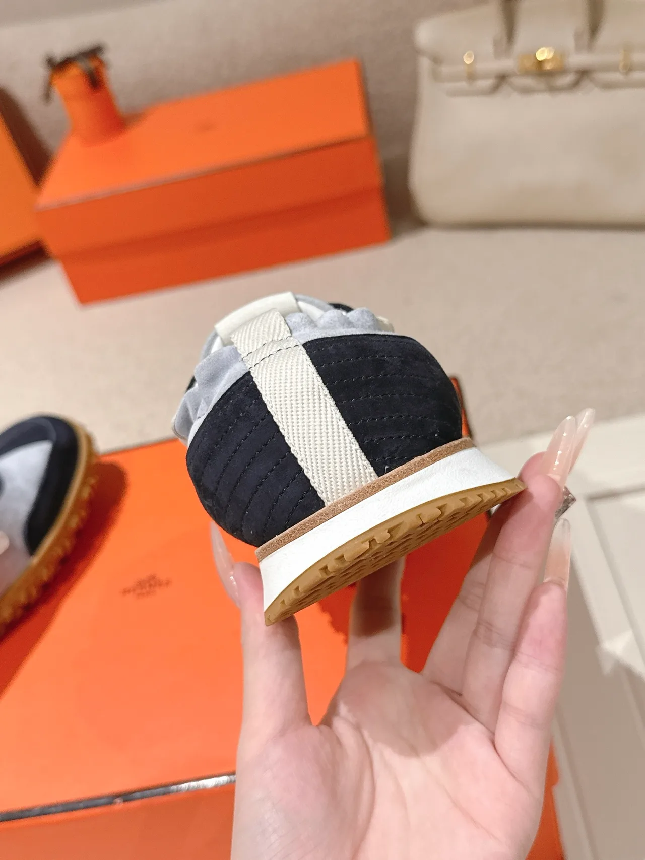 Hermes Sheepskin Suede Sneakers in Blue · view 7