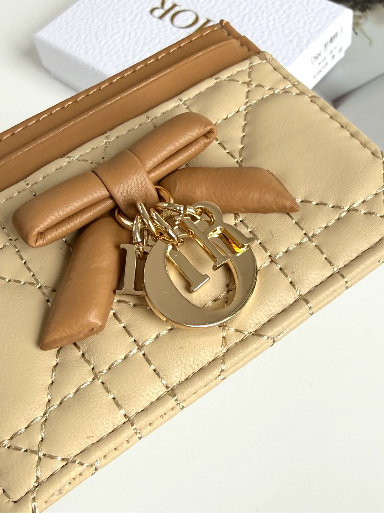 Dior Lambskin Quilted Bow Cardholder in Beige · view 4