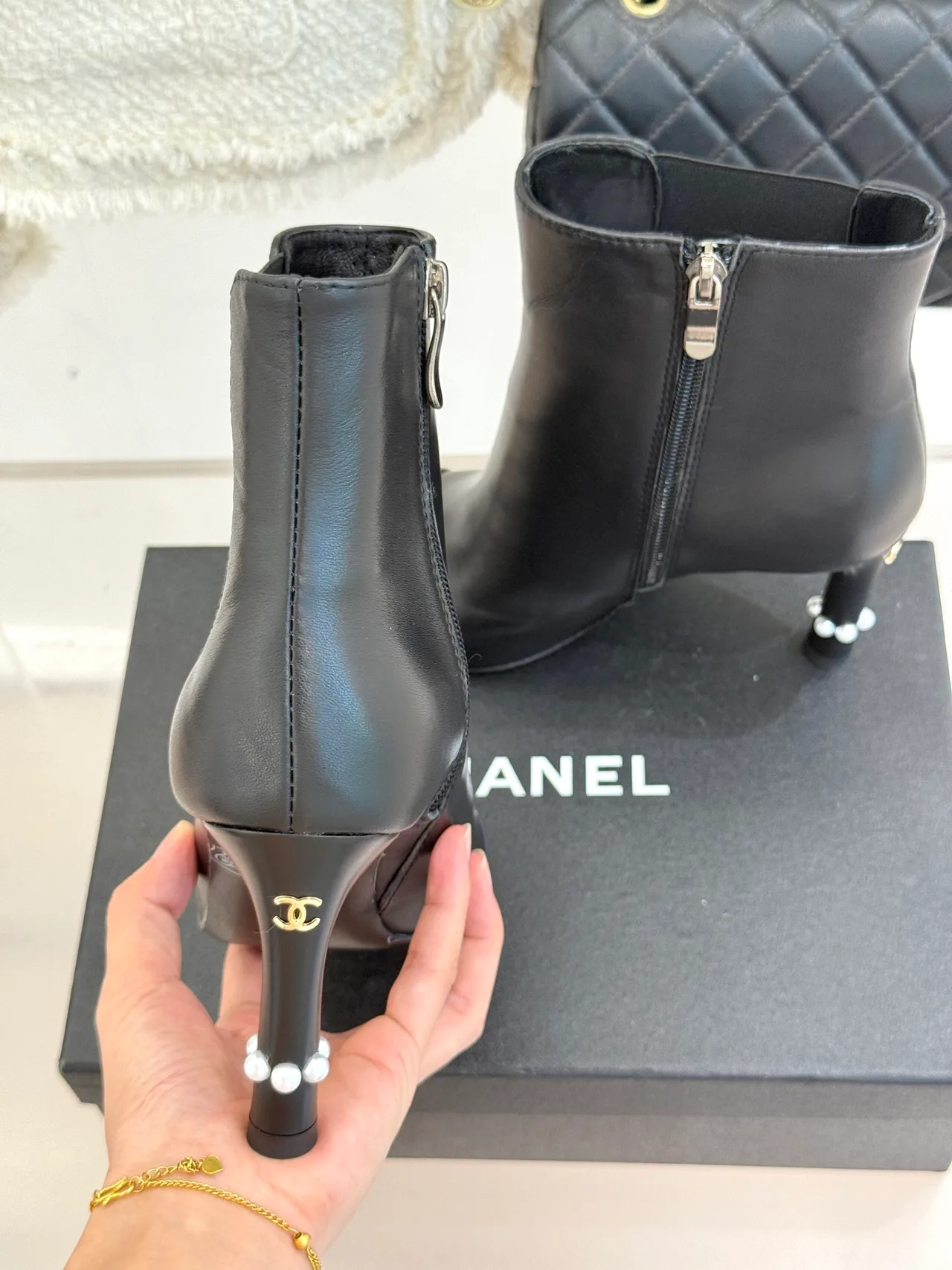 Chanel Lambskin Glossy Ankle Boots in Black · view 8