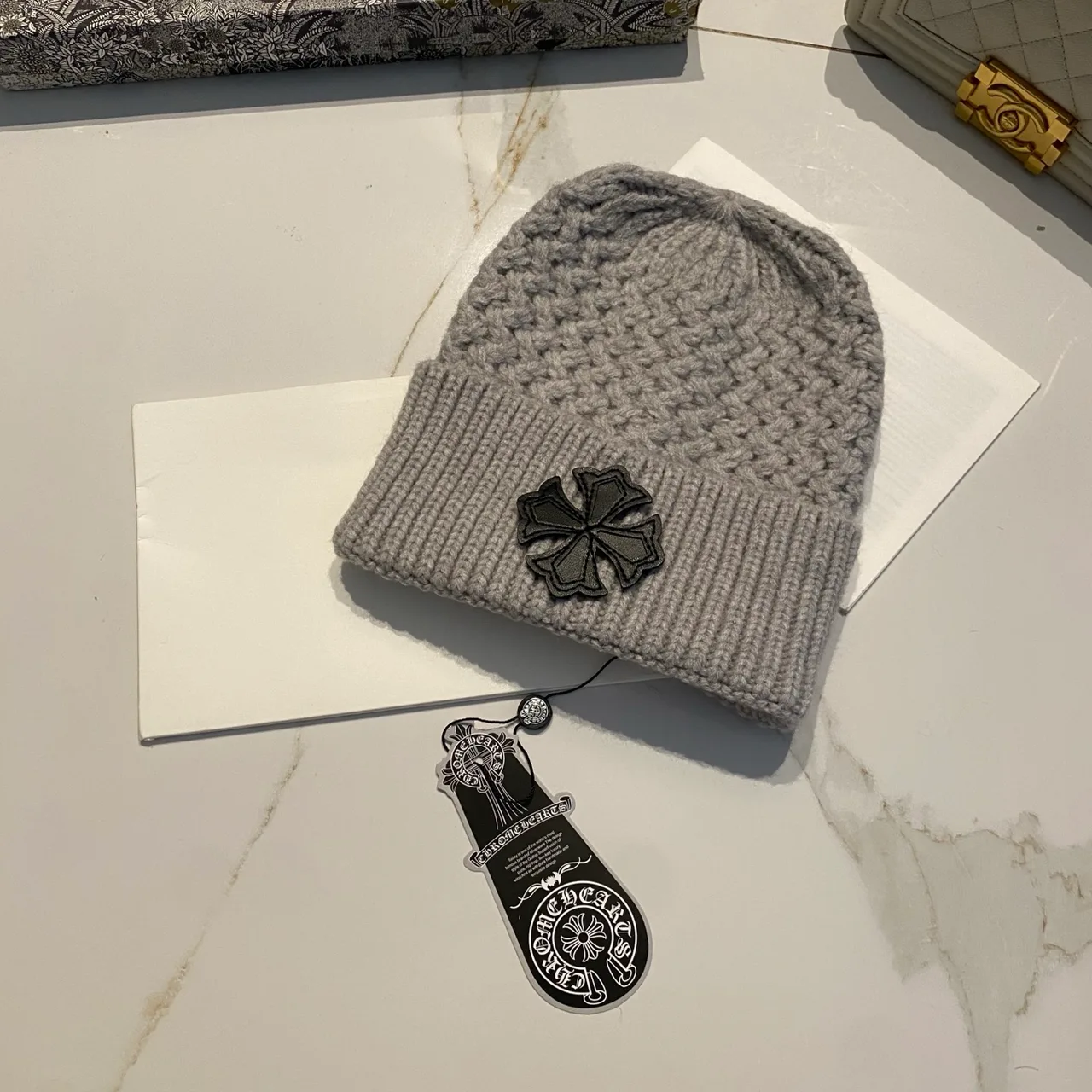 Chrome Hearts Beanie in Grey & White & Black & Beige · view 1