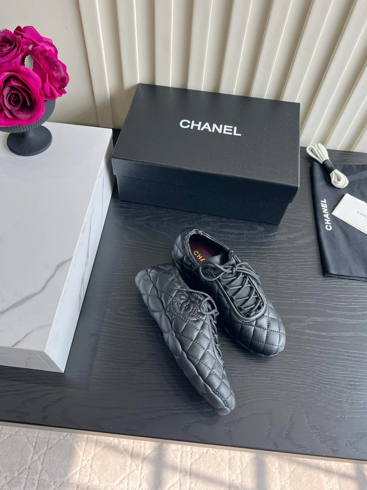 Chanel Sheepskin Smooth Sneakers in Black · view 3