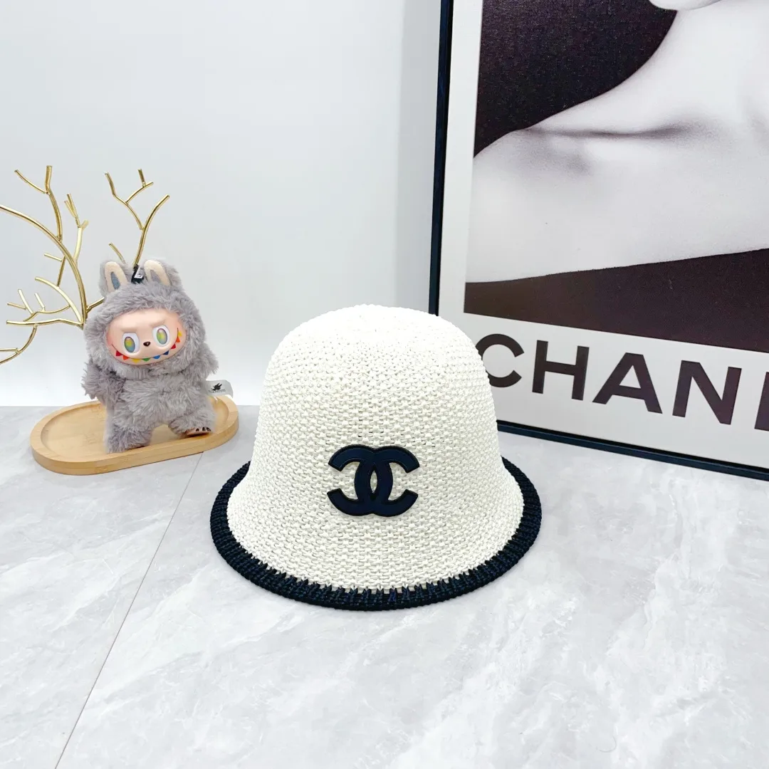 Chanel Woven Bucket Hat in White & Blue & Beige & Brown · view 1
