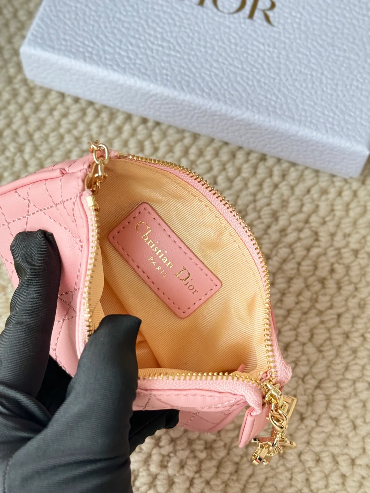 Dior Lambskin Quilted Zip Key Pouch in Pink · view 6