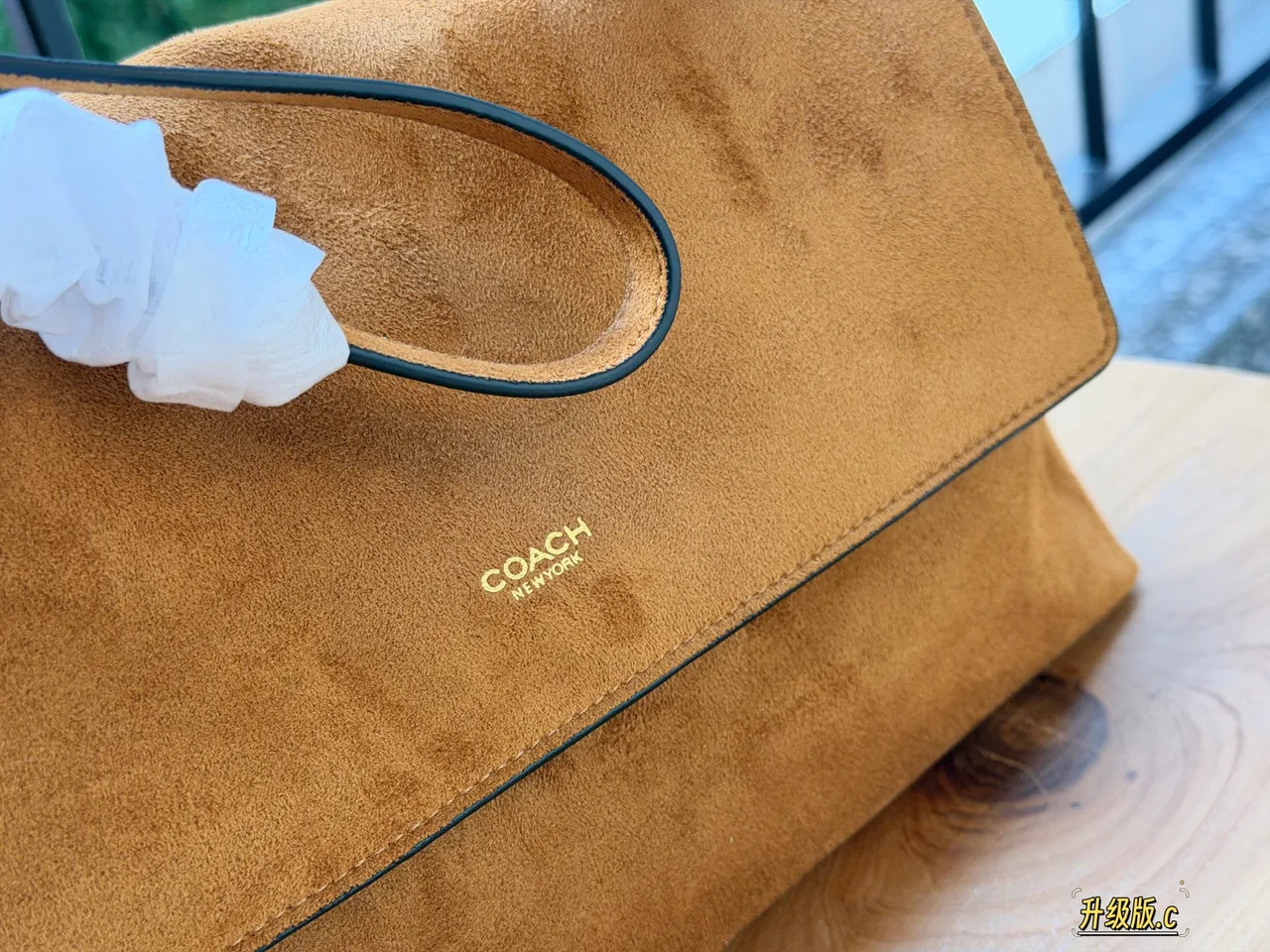 Coach Suede-Look Flap Top-Handle Bag in Tan · view 5