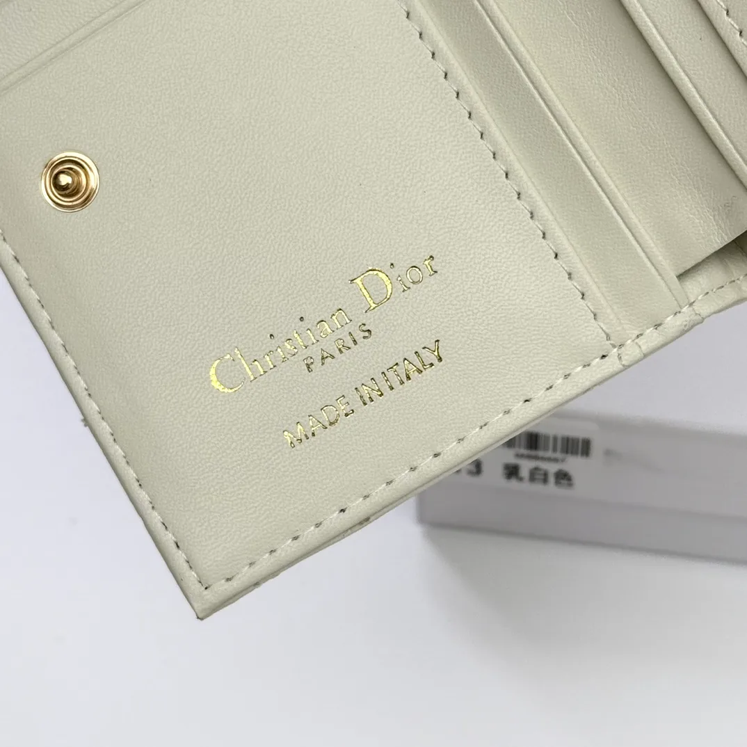 Dior Lambskin Quilted Wallet in Cream · view 8