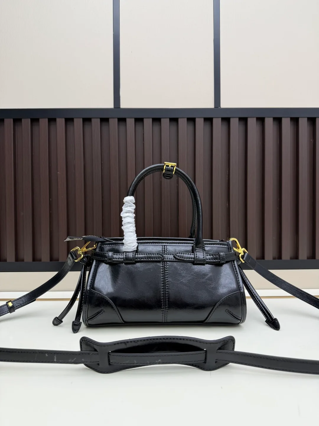 Prada Calfskin Glossy Crossbody Bag in Black · view 3