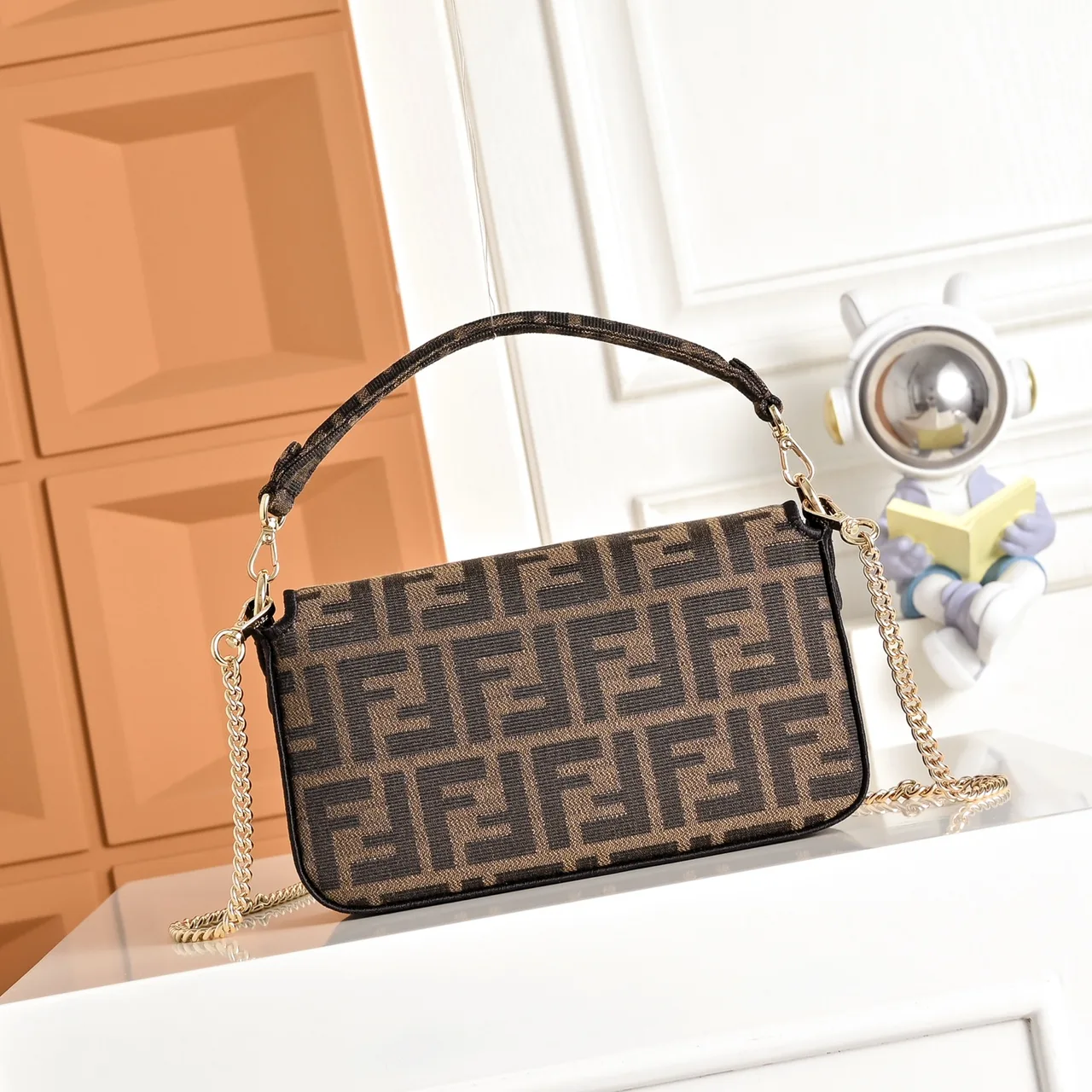 Fendi Baguette FF-Monogram Chain-Strap Flap Bag in Brown · view 2