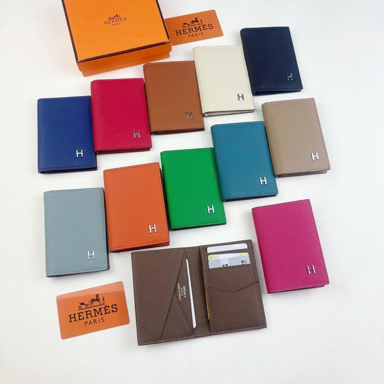 Hermes Calvi Cardholder in Grey & Blue & Red & Brown & Beige & Green & Orange & Pink · view 3