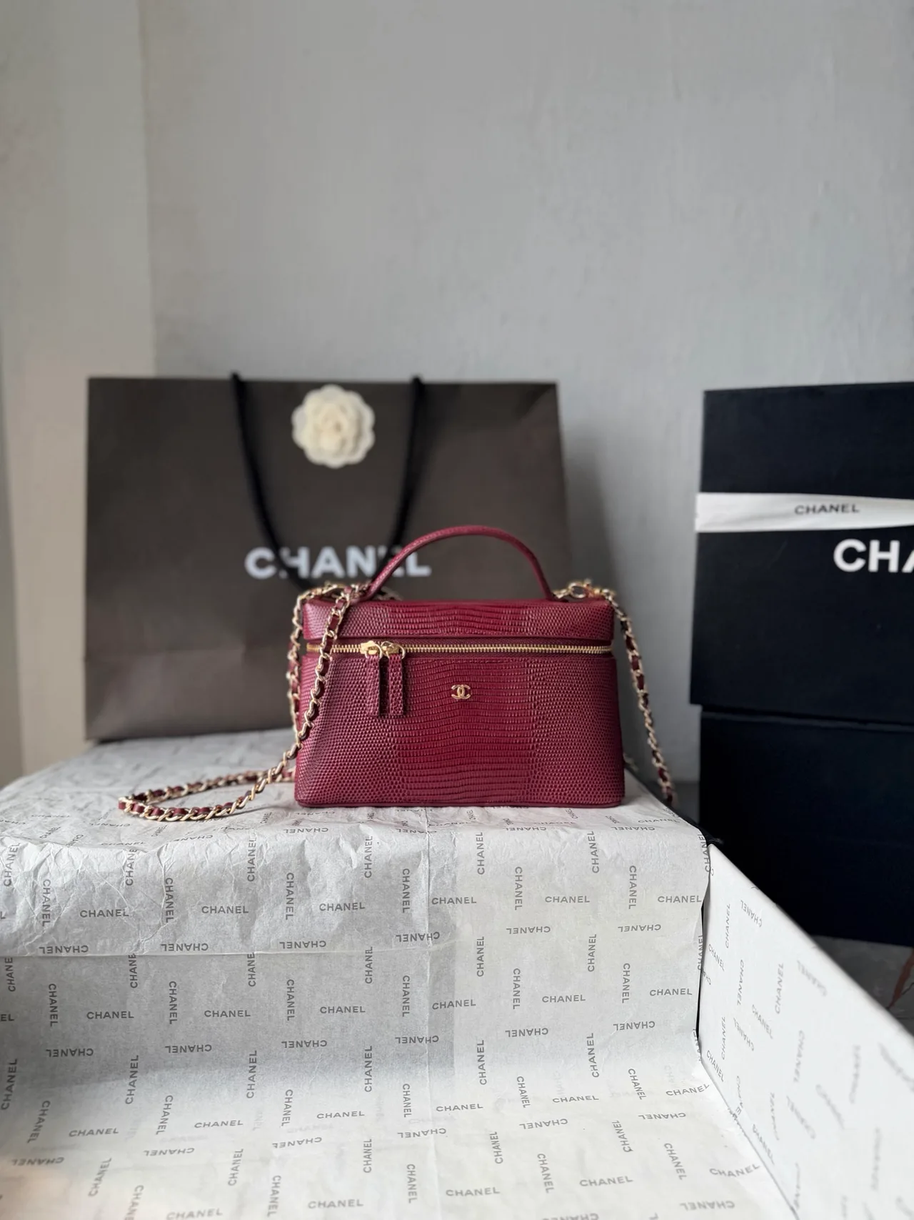 Chanel Cowhide Box Shoulder Bag in Burgundy · view 1