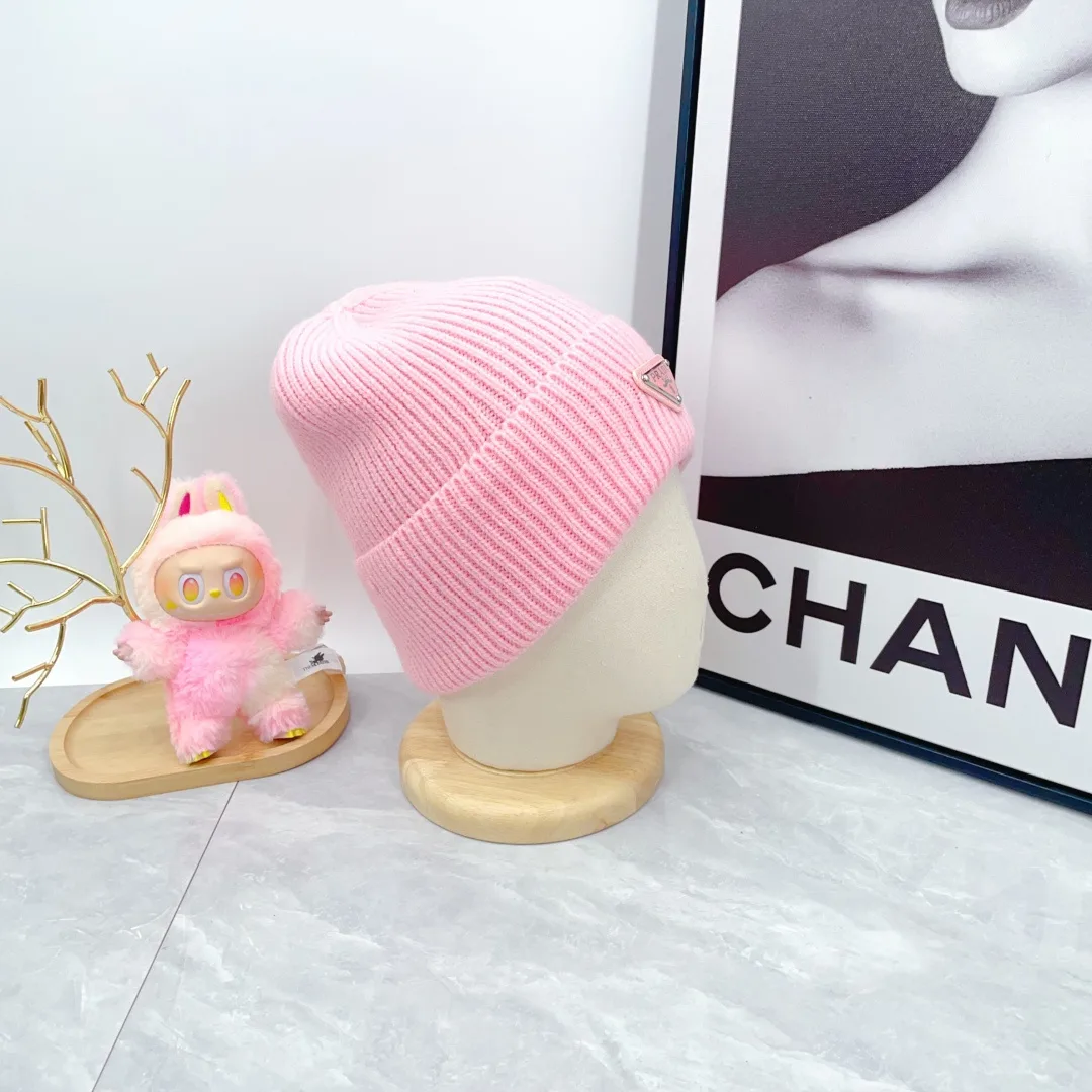 Prada Wool Triangle Logo Knit Beanie in Pink · view 4