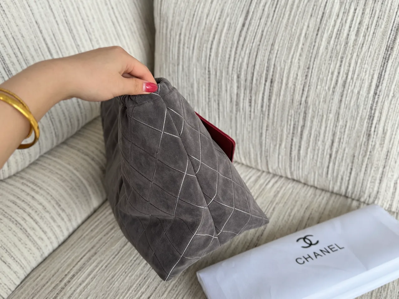 Chanel Quilted Hobo Bag in Brown & Grey · view 4