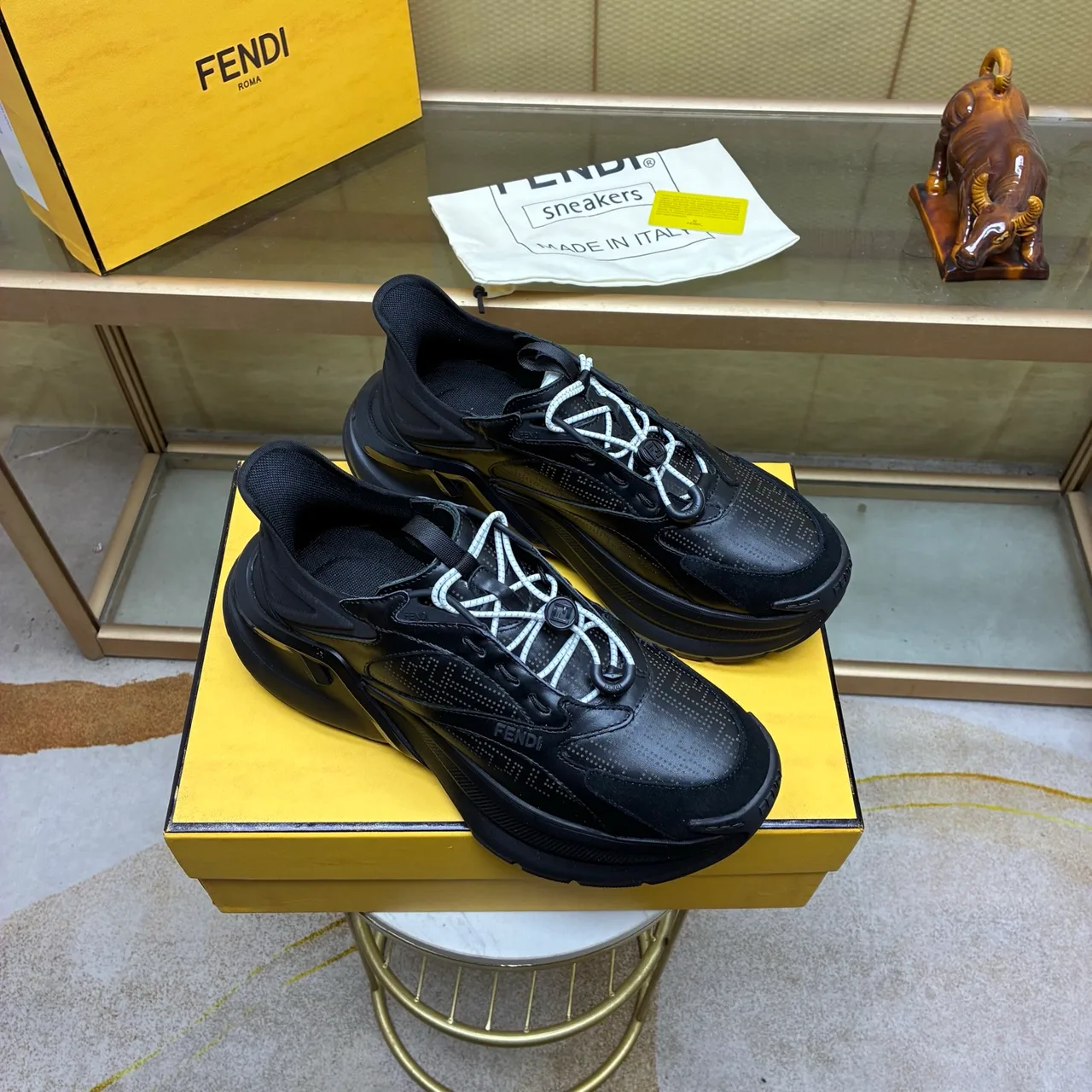 Fendi Round-Toe Sneakers in Black · view 3
