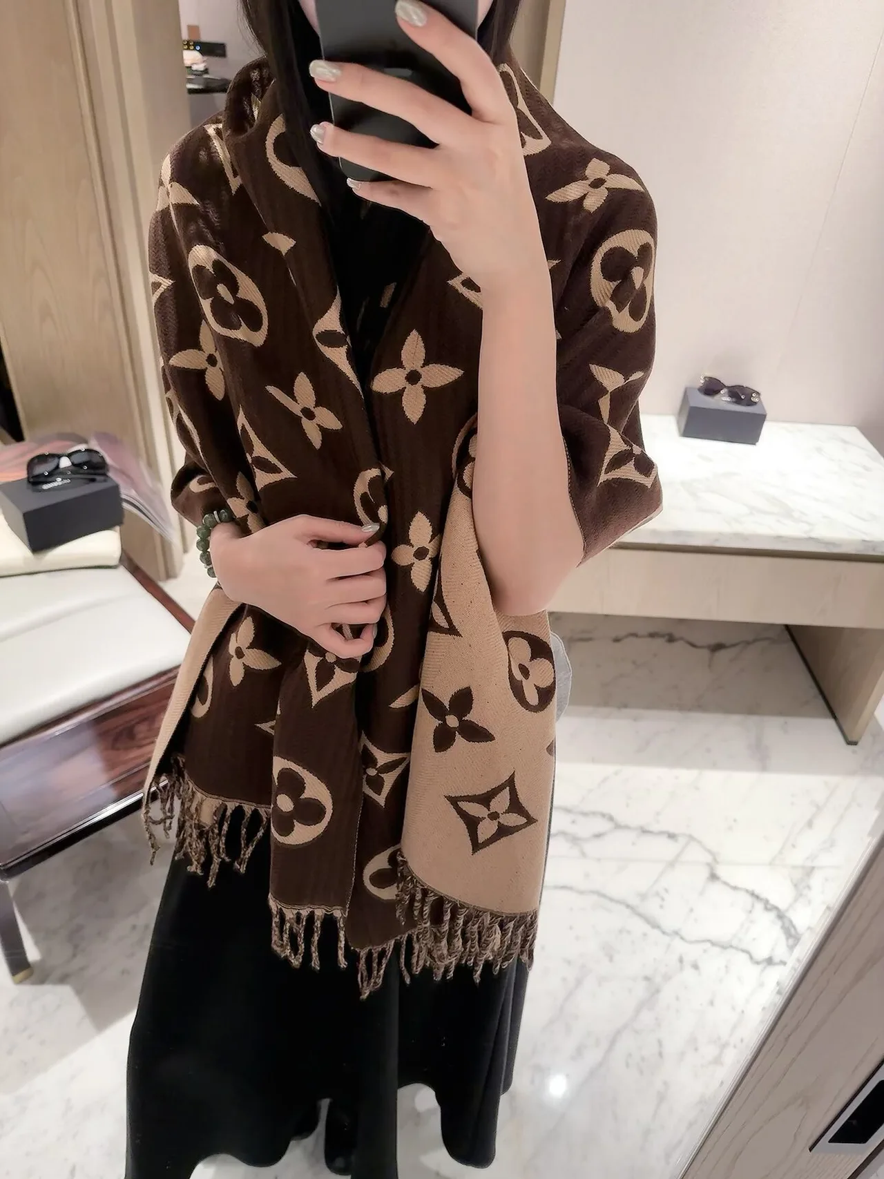 Louis Vuitton Reversible Monogram Shawl in Pink & Brown · view 5