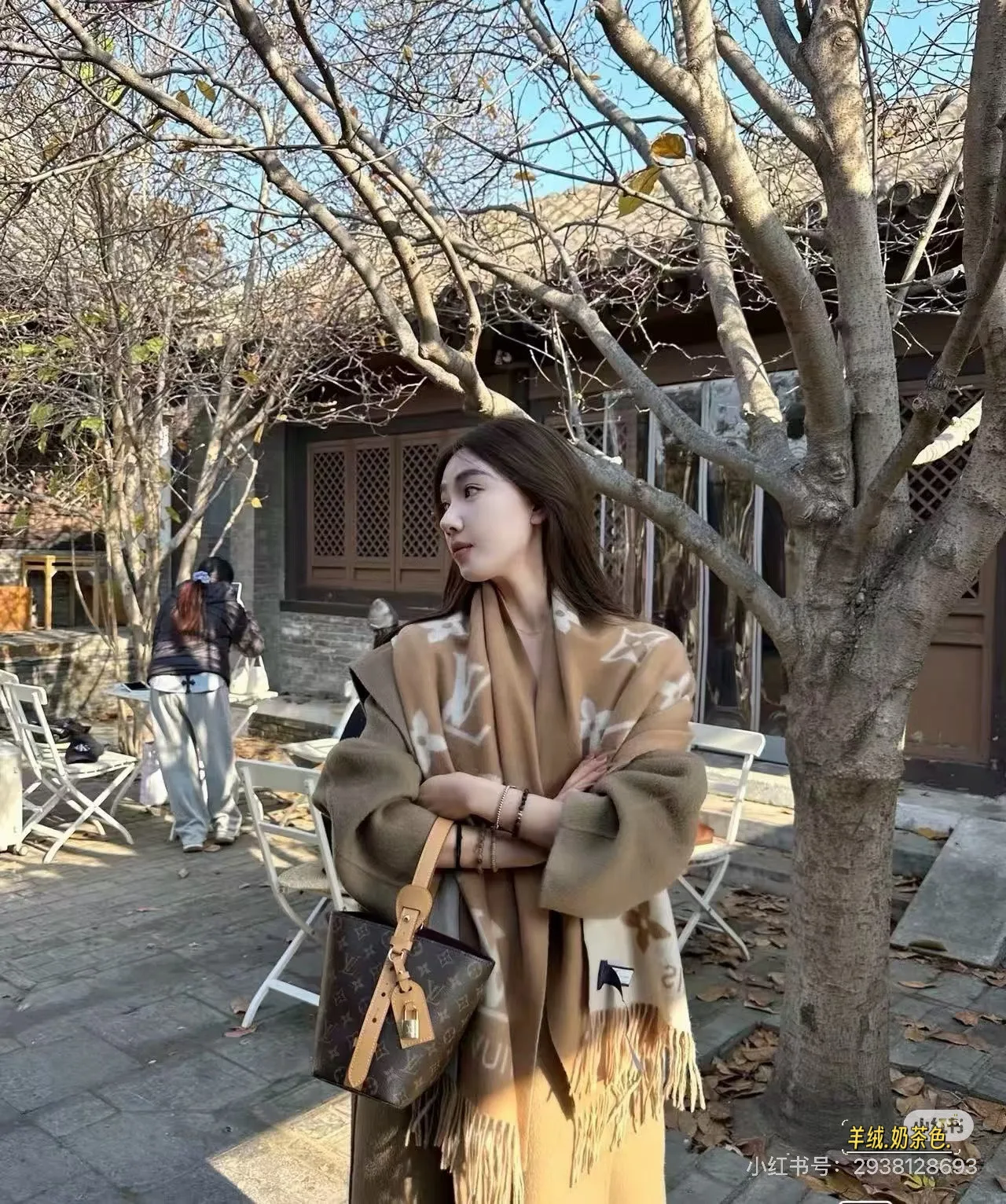 Louis Vuitton Reversible Scarf in Black & Beige & Brown · view 3