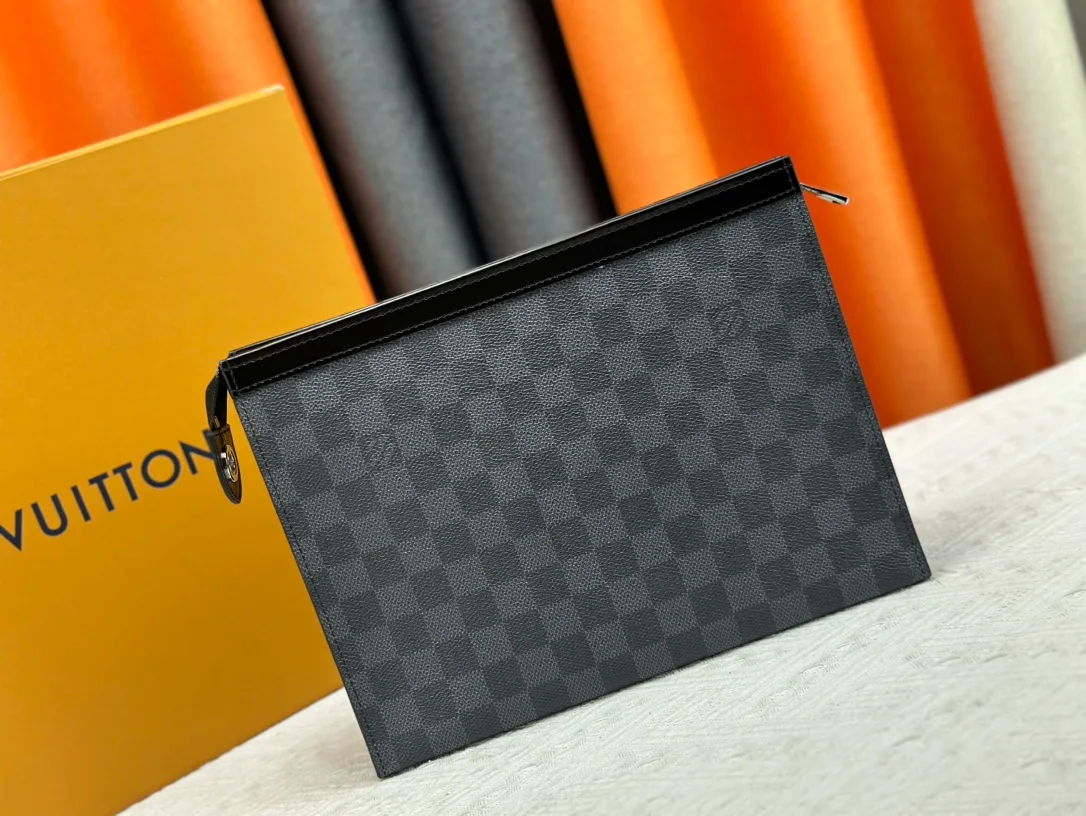 Louis Vuitton Canvas Check Clutch in Grey · view 3
