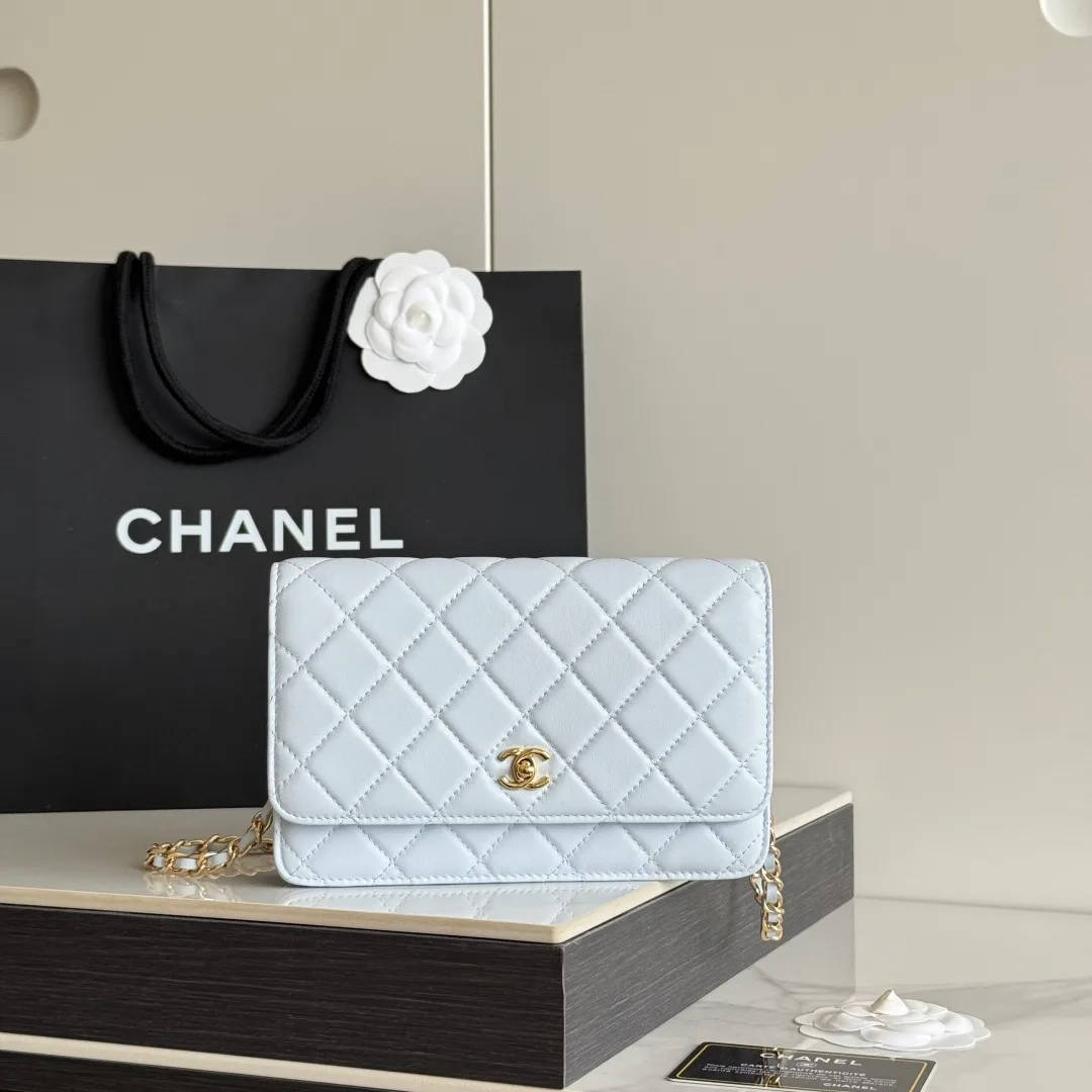 Chanel Calfskin Quilted Chain Wallet in Blue · view 1