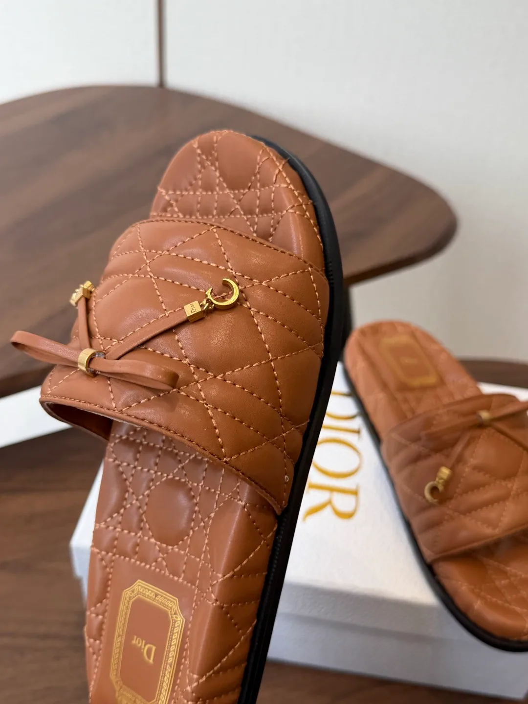Dior Denim Quilted Slippers in Brown · view 6