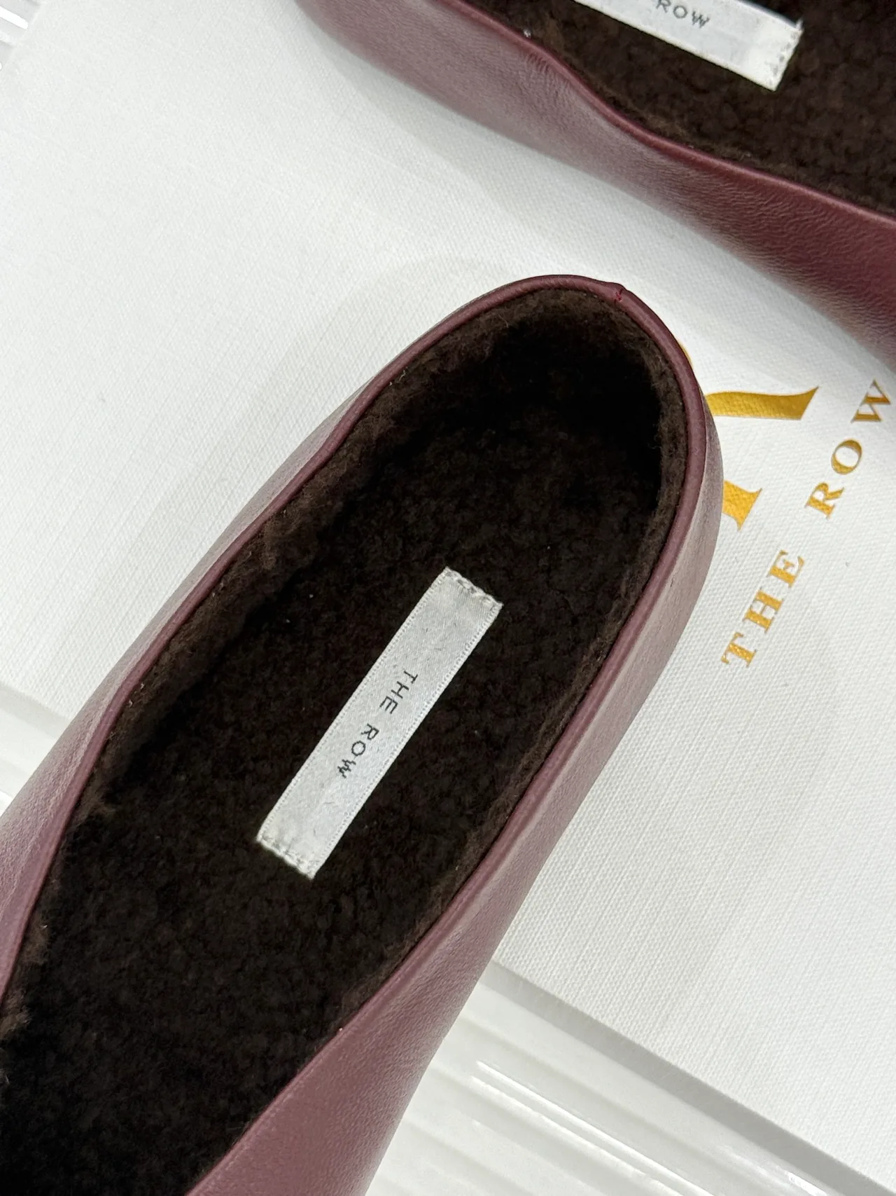 The Row Smooth Square-Toe Lined Ballet Flats in Burgundy · view 8