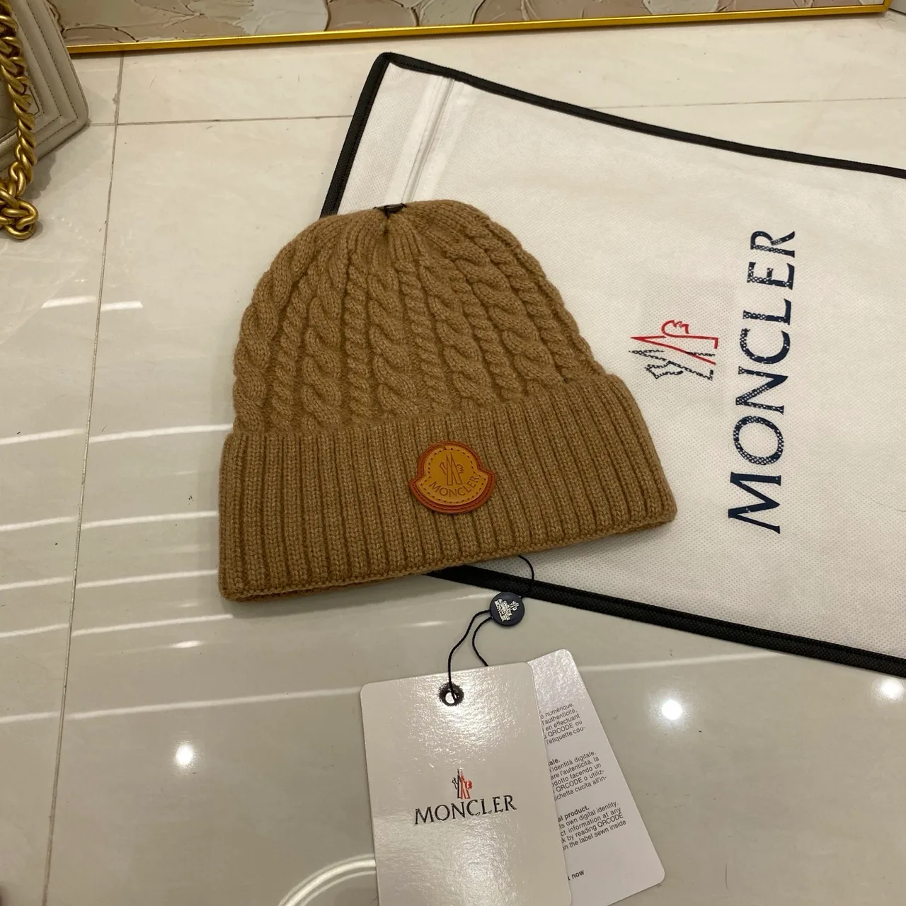 Moncler Cable Beanie in Black & White & Brown & Beige & Grey & Burgundy · view 5