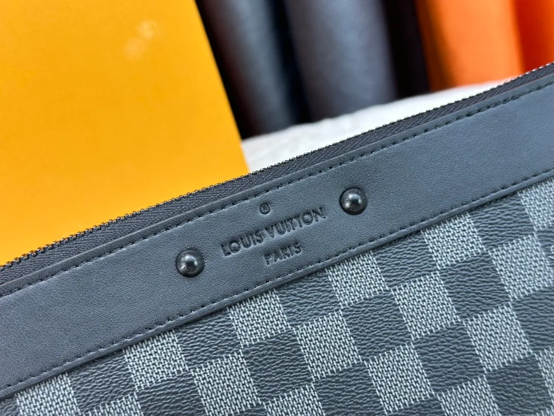 Louis Vuitton Canvas Check Damier Wristlet Pouch in Black · view 6