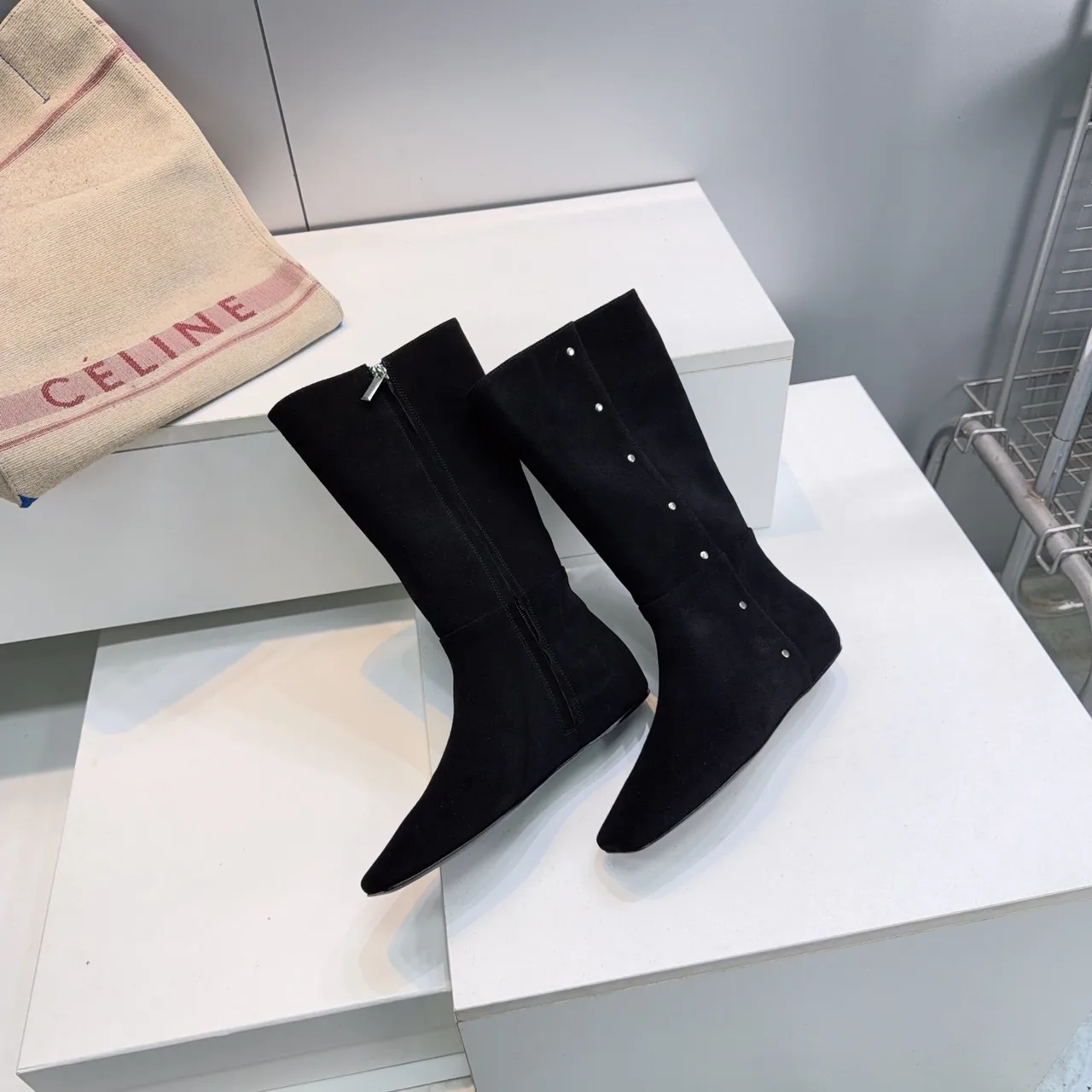 Max Mara Matte Square-Toe Knee-High Boots in Black · view 6