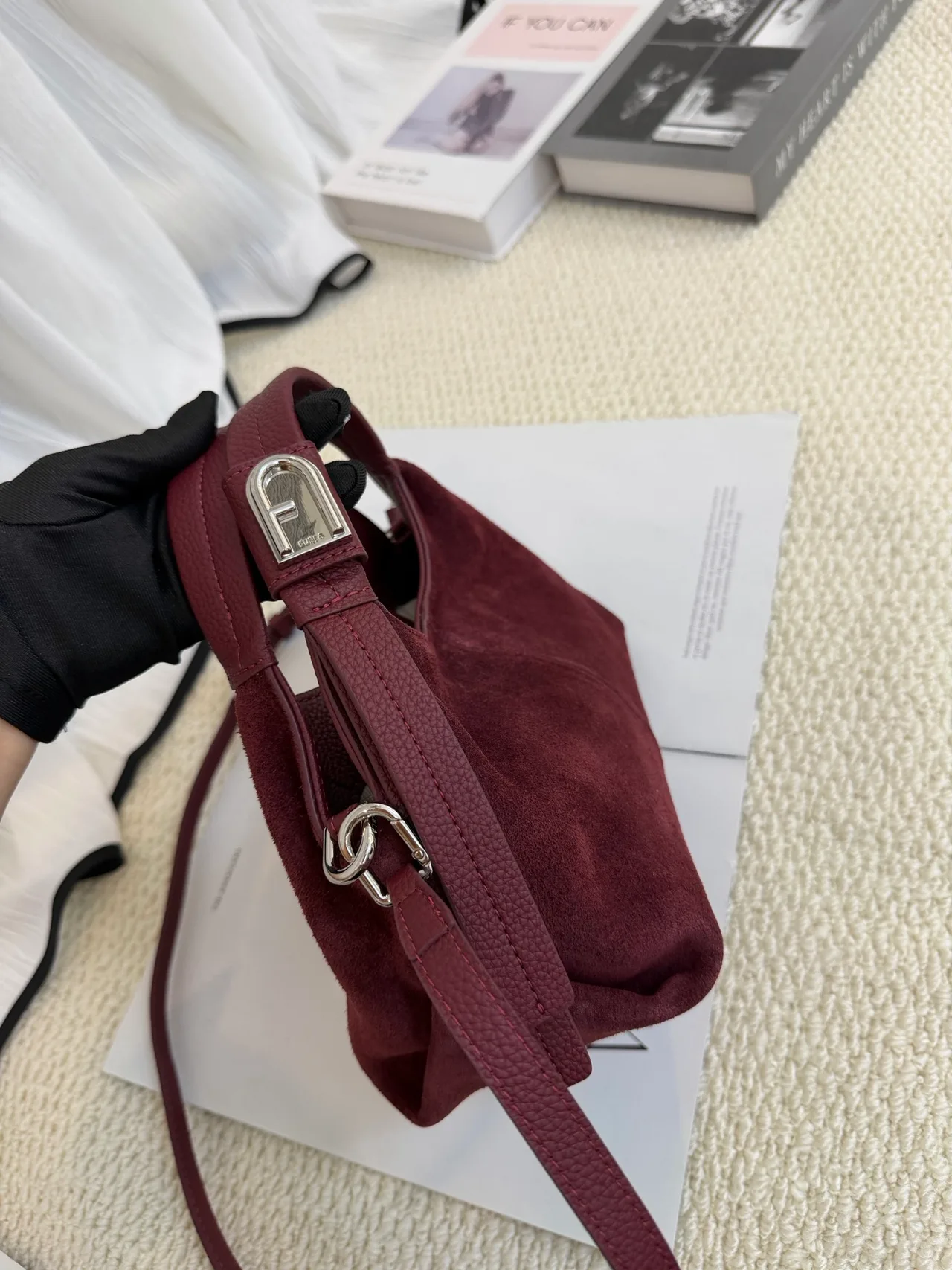 Chanel Cowhide Hobo Bag in Burgundy · view 5