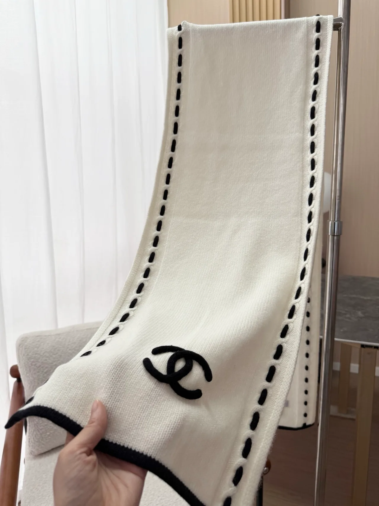 Chanel Cashmere CC Knit Scarf in Cream · view 4