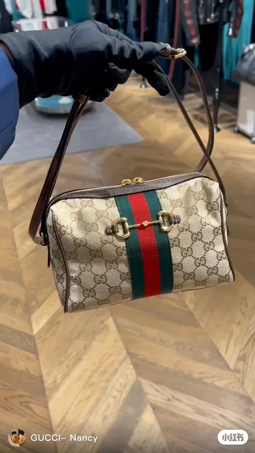 Gucci Boston Horsebit Web Camera Bag in Black & Beige · view 6