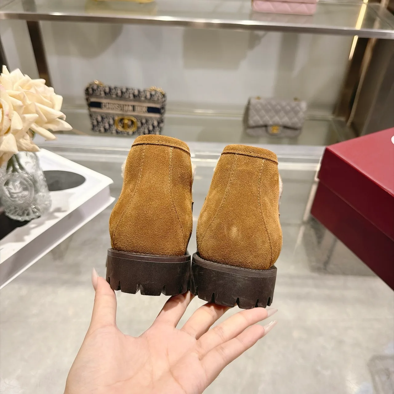 Cowhide Suede-Look Buckle Horsebit Lined Ankle Boots in Brown · view 8