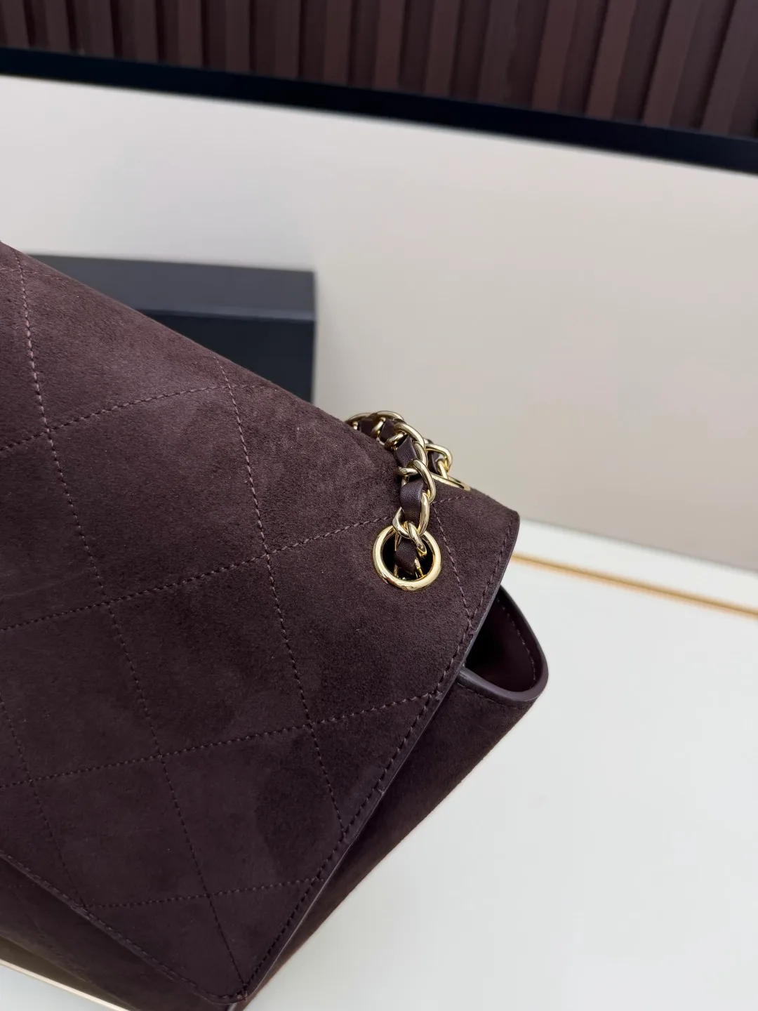 Chanel Suede Quilted Crossbody Bag in Brown · view 5