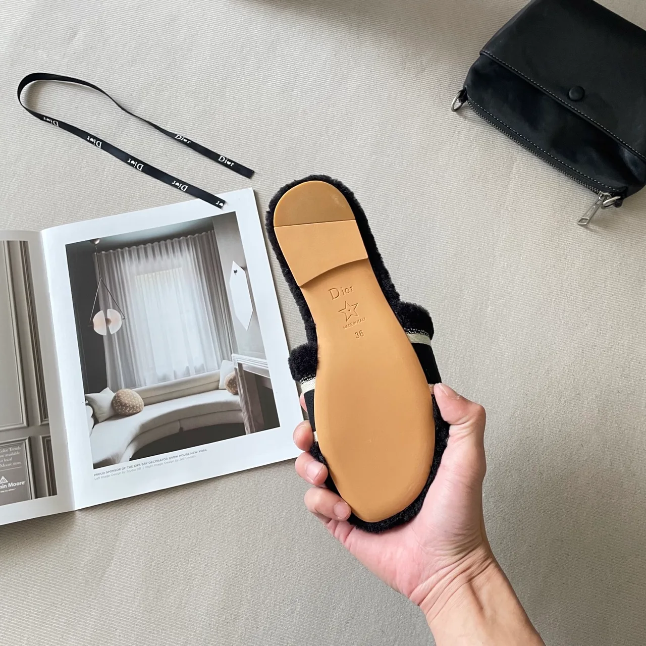 Dior Wool Cashmere Fuzzy Slides in Black · view 8