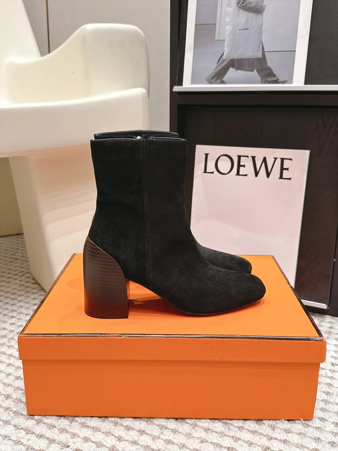 Loewe Suede-Look Square-Toe Ankle Boots in Black · view 2