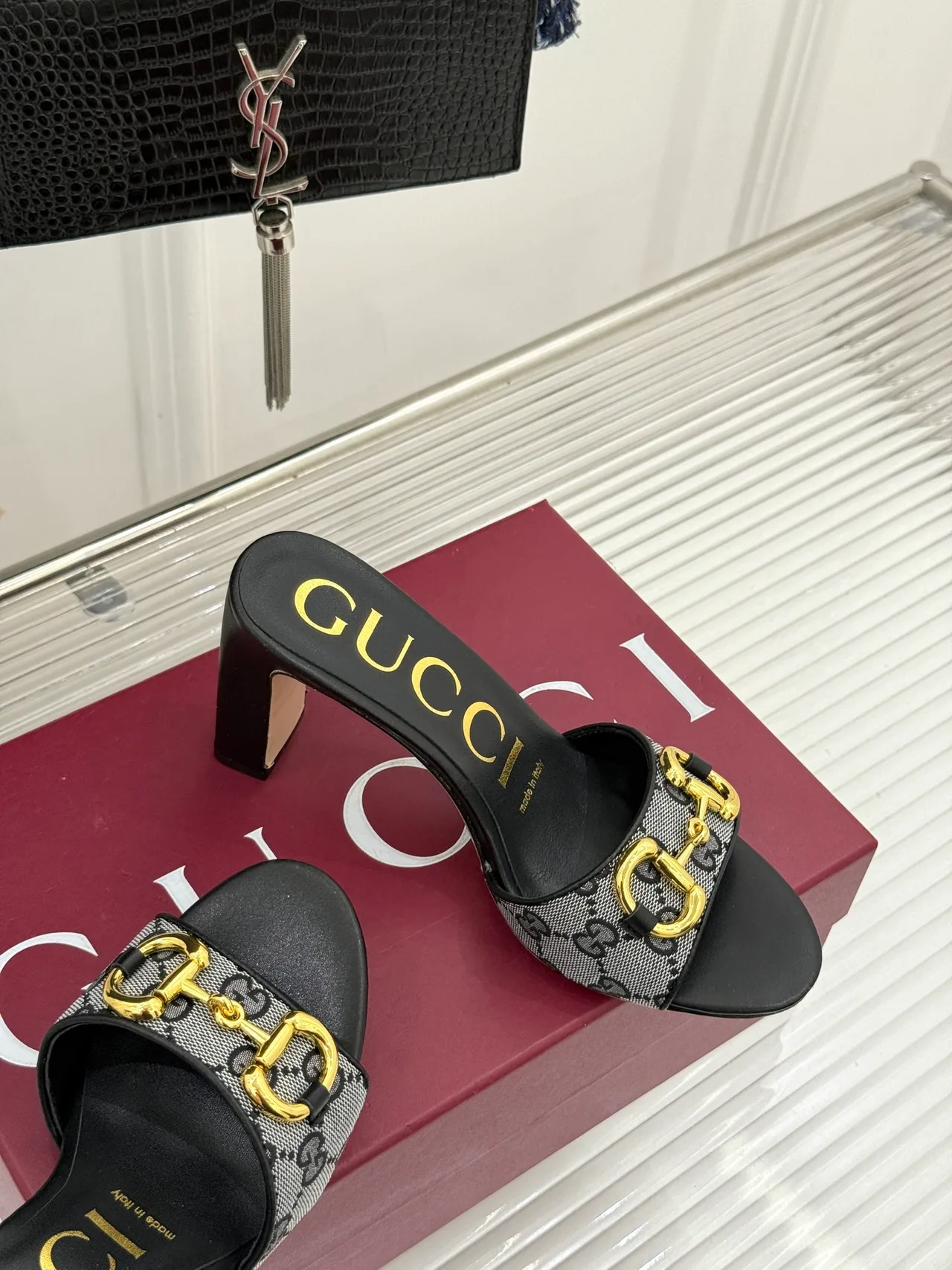 Gucci Canvas Denim Glossy Mules in Black · view 5