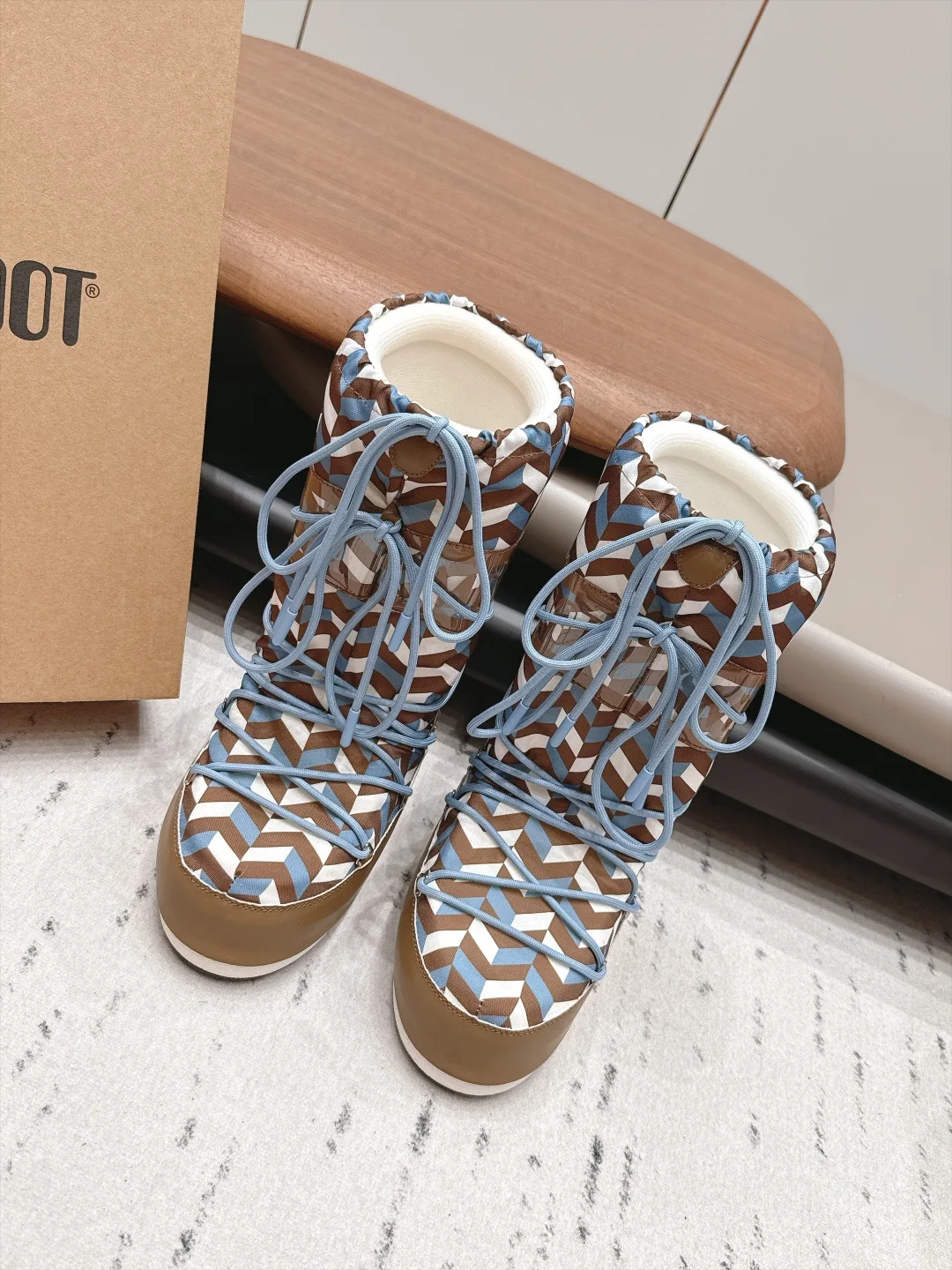 Moon Boot Woven Chevron Snow Boots in Brown · view 1