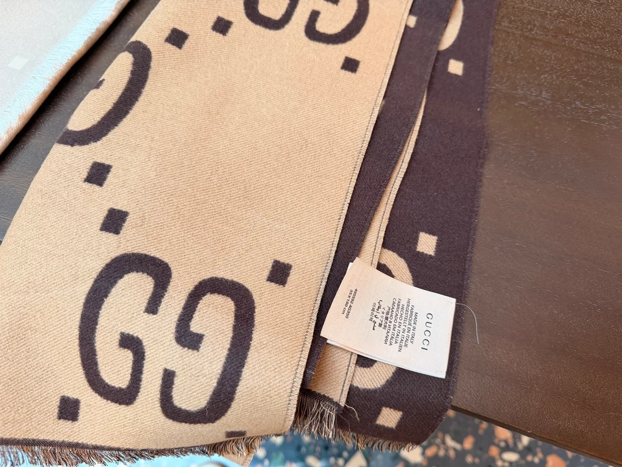 Gucci Reversible Scarf in Beige & Brown · view 6