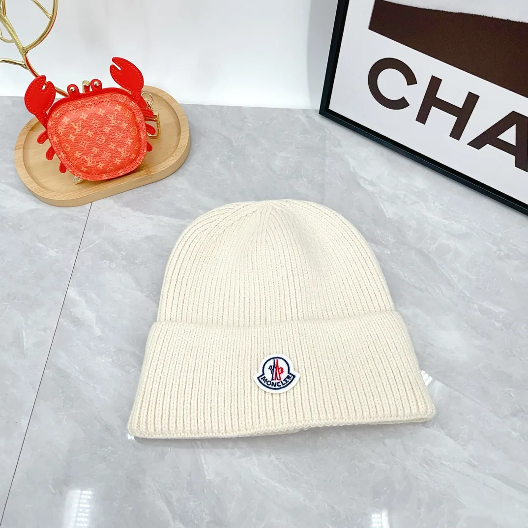 Moncler Wool Ribbed Beanie and Scarf Set in Cream · view 5